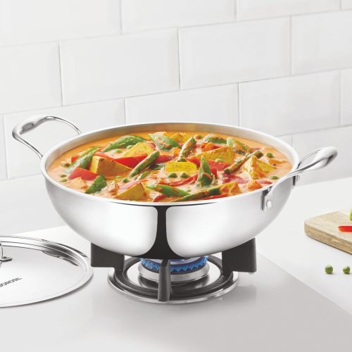 Cookfresh Triply Kadhai with Lid & Stainless Steel Handle